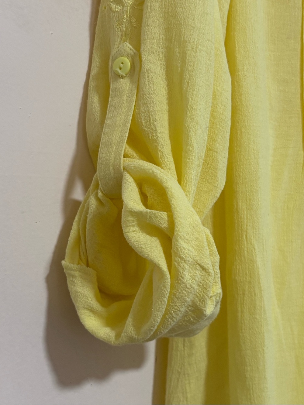 Soft Surroundings Lemon Yellow 100% Cotton Gauze Pintuck Blouse Embroidered - Picture 5 of 8